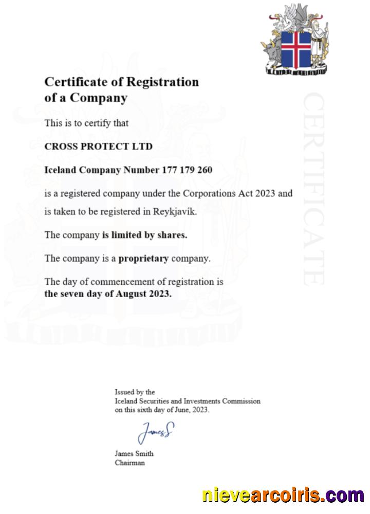 Iceland certificate of registration
